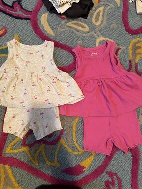 Carter's Toddler Girls Pink and Heather Gray Matching Tank Sets
